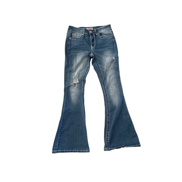 True Luck Y2K Flare Jeans 7/8 Star Embroidery 27x29.5 Low Rise Denim - Picture 2 of 8